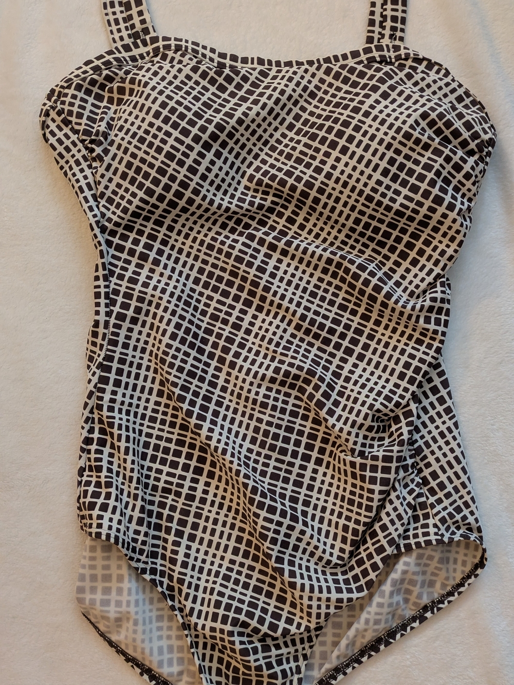 Brown & White Grid One-Piece Swimsuit